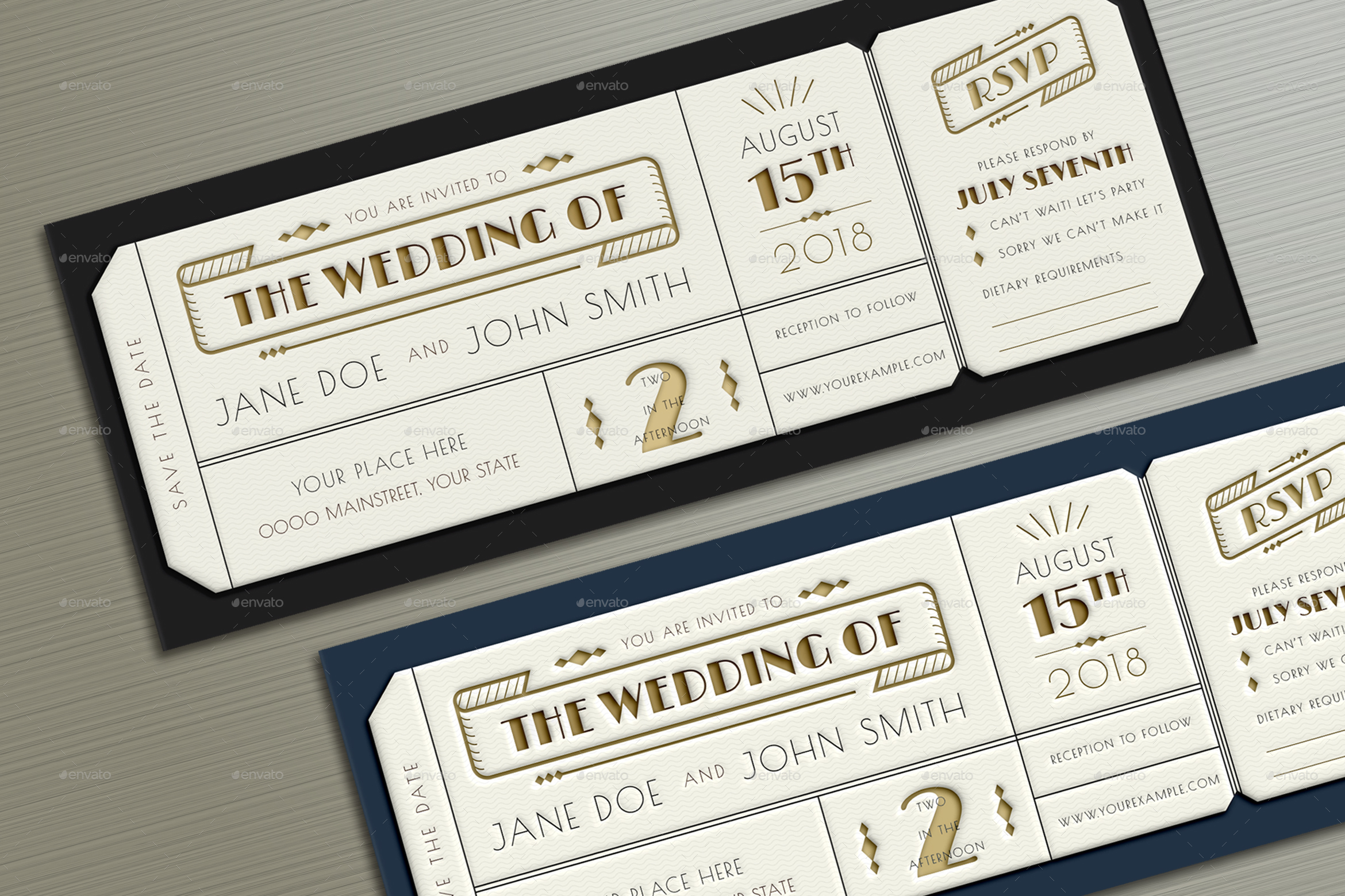 Art Deco Wedding  Invitation  Ticket  by Vector Vactory 